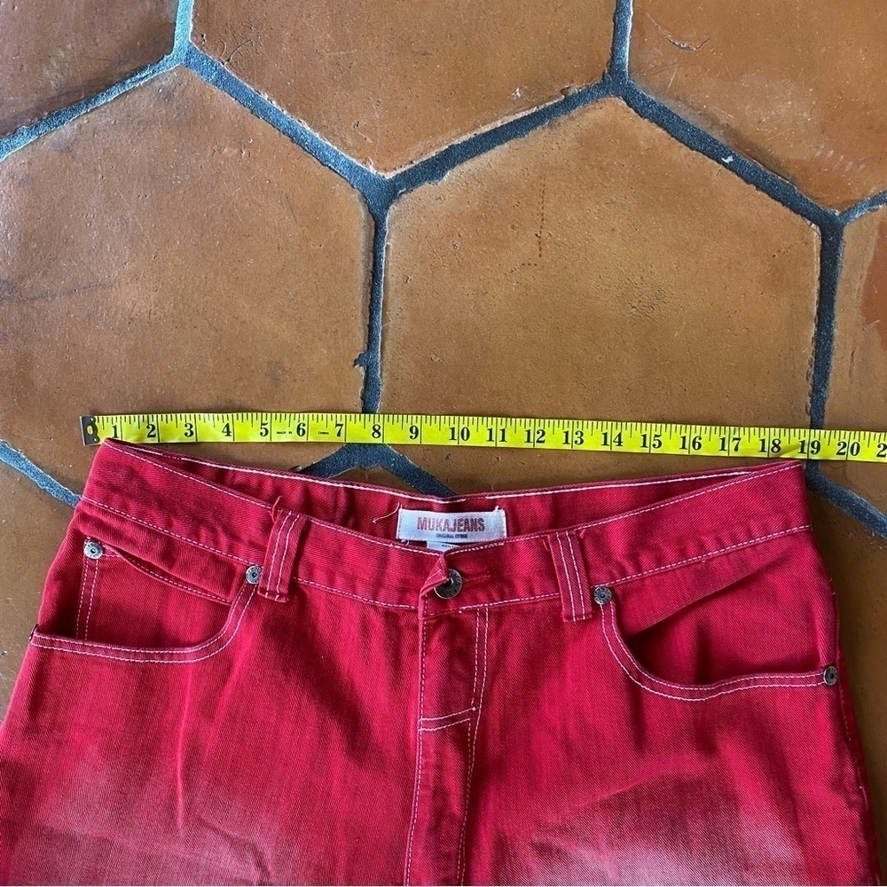Muka Mukawear Red Distressed Wide Leg Embroidered Jeans Size 38 X 30 View 6